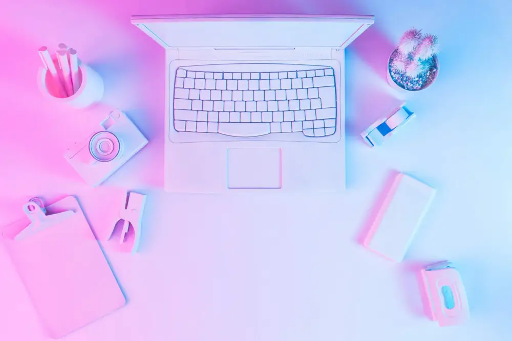 Pink and Blue Desk. The Enlightened Creative.